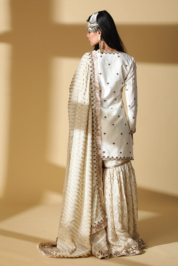 Ivory Brocade Gharara Set