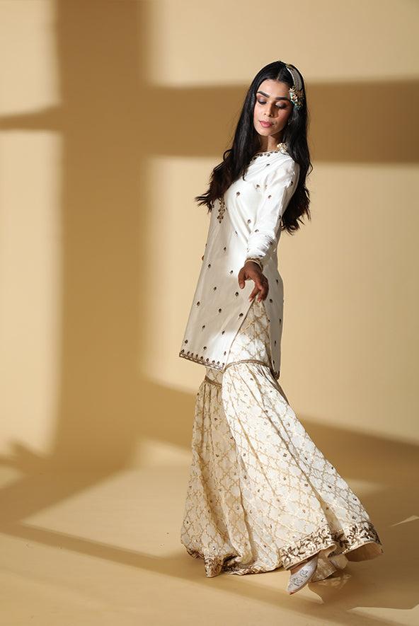 Ivory Brocade Gharara Set