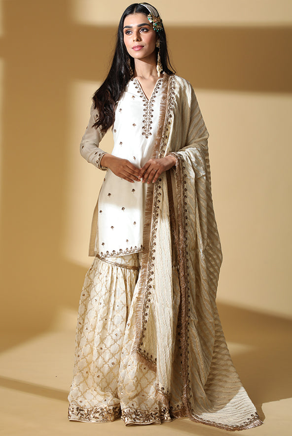 Ivory Brocade Gharara Set