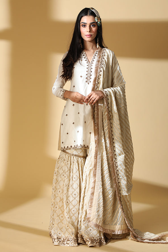 Ivory Brocade Gharara Set