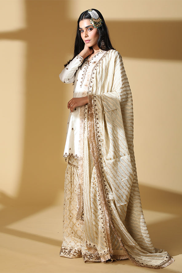Ivory Brocade Gharara Set