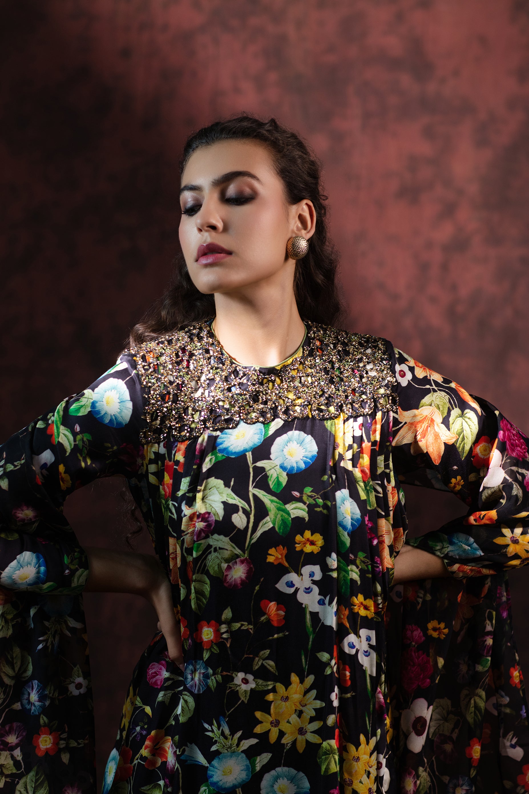 Noir Jardin Embroidered Gown