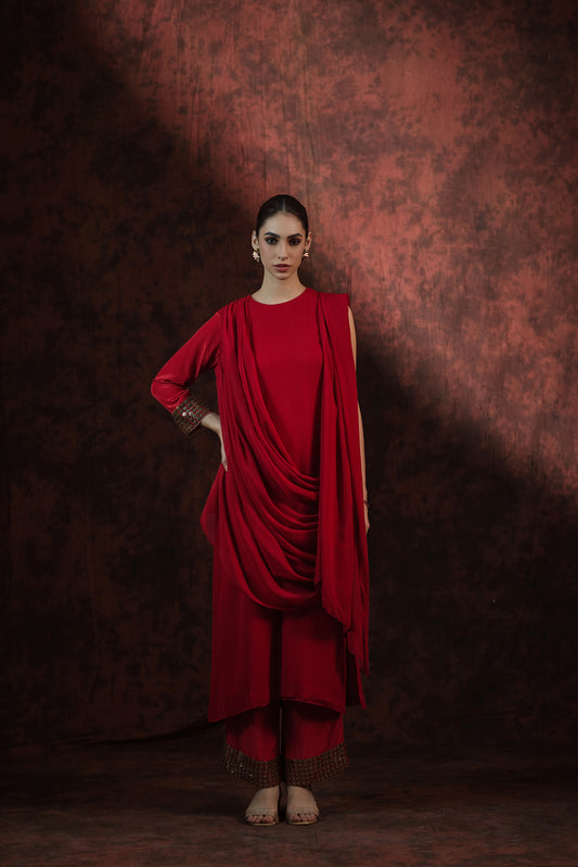 Rouge Radiance Draped Ensemble