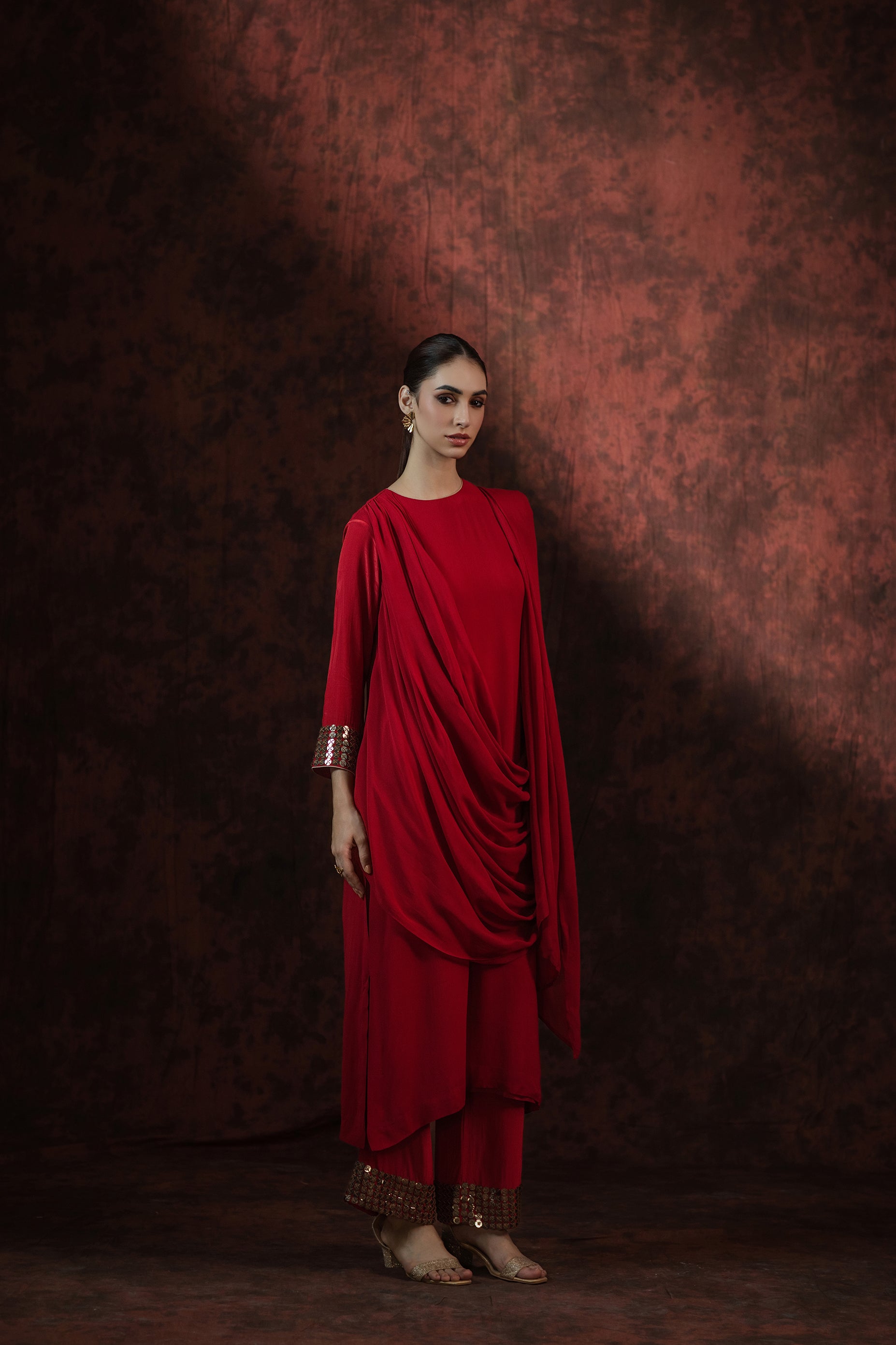 Rouge Radiance Draped Ensemble