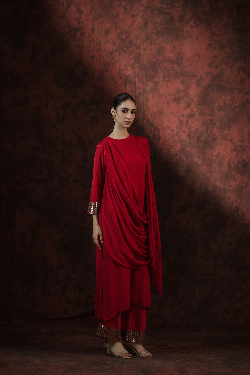 Rouge Radiance Draped Ensemble
