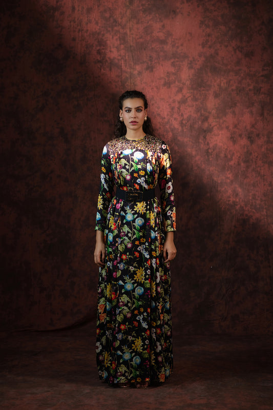 Noir Jardin Embroidered Gown