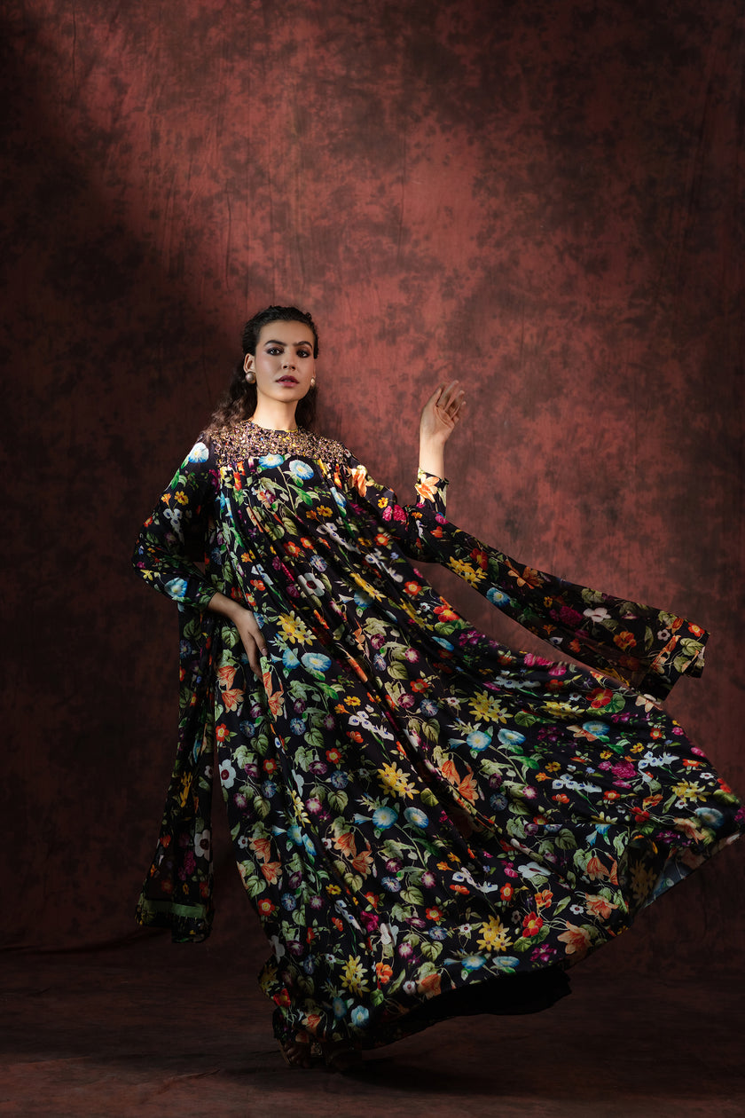 Noir Jardin Embroidered Gown