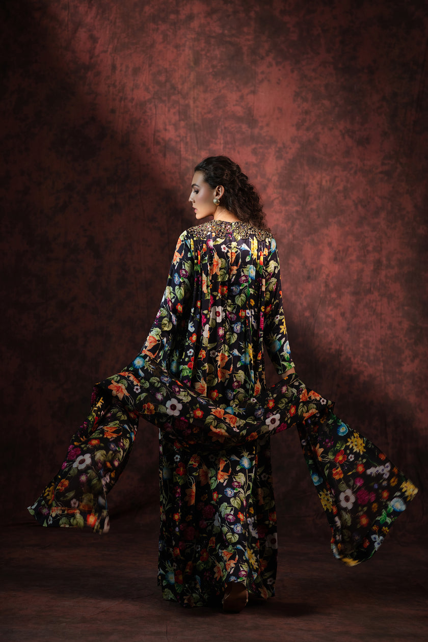 Noir Jardin Embroidered Gown