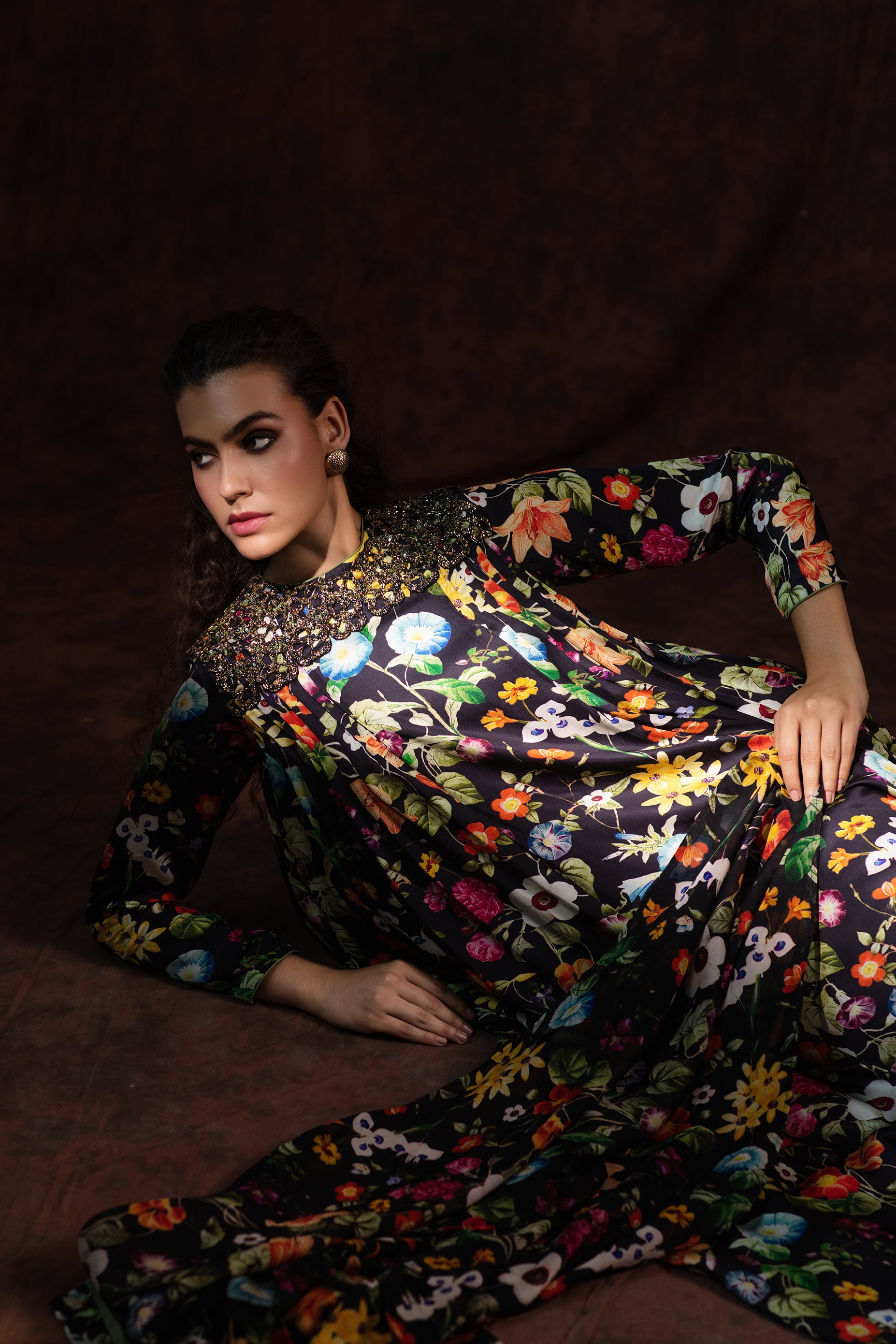 Noir Jardin Embroidered Gown