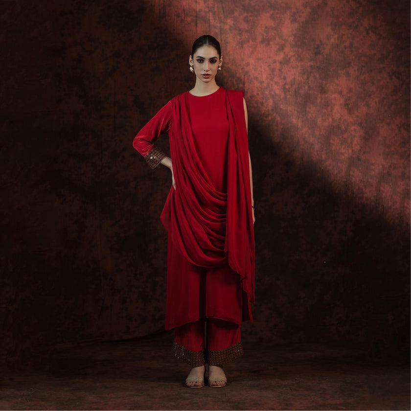 Rouge Radiance Draped Ensemble