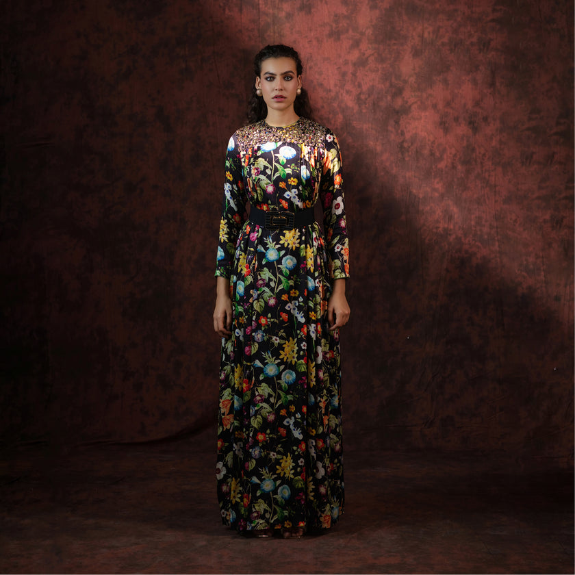 Noir Jardin Embroidered Gown