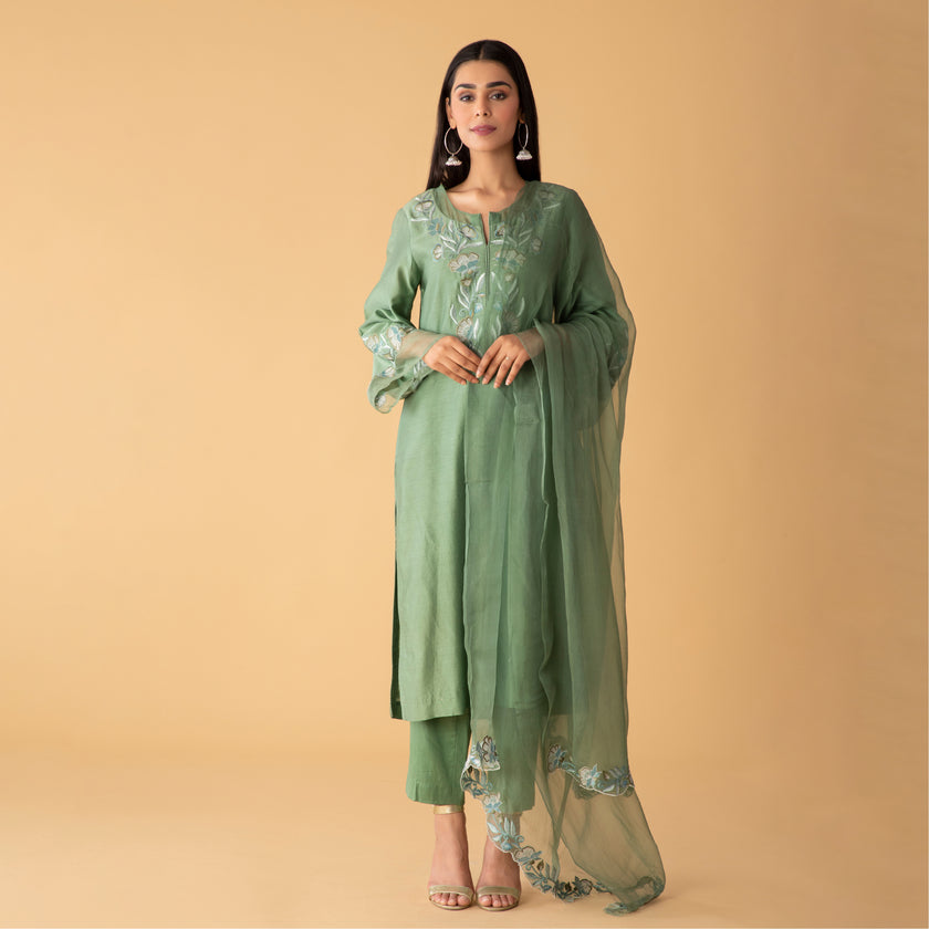 Breeze Chanderi Basil Green Set