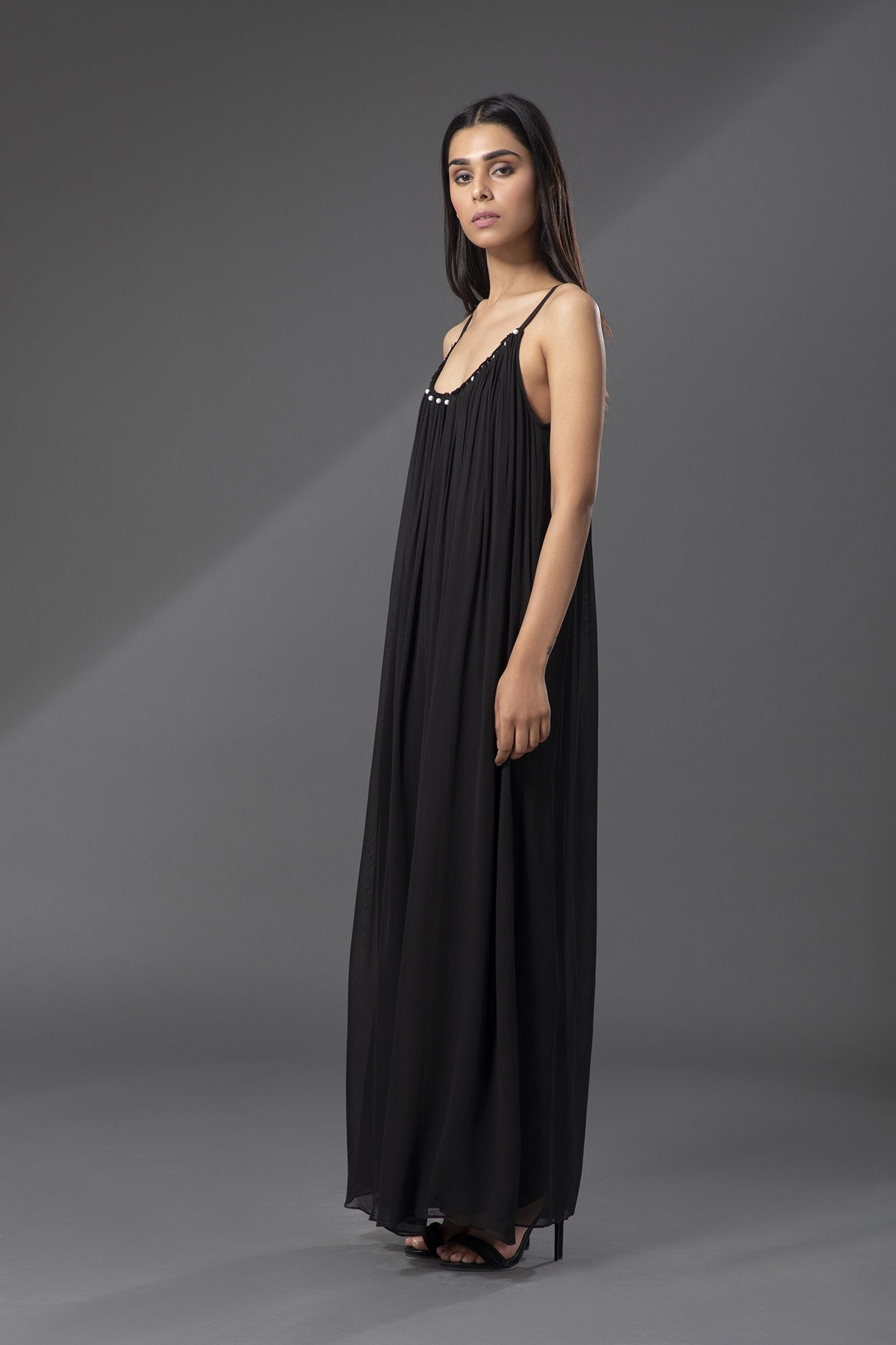 Black Bordeaux Airy Long Dress